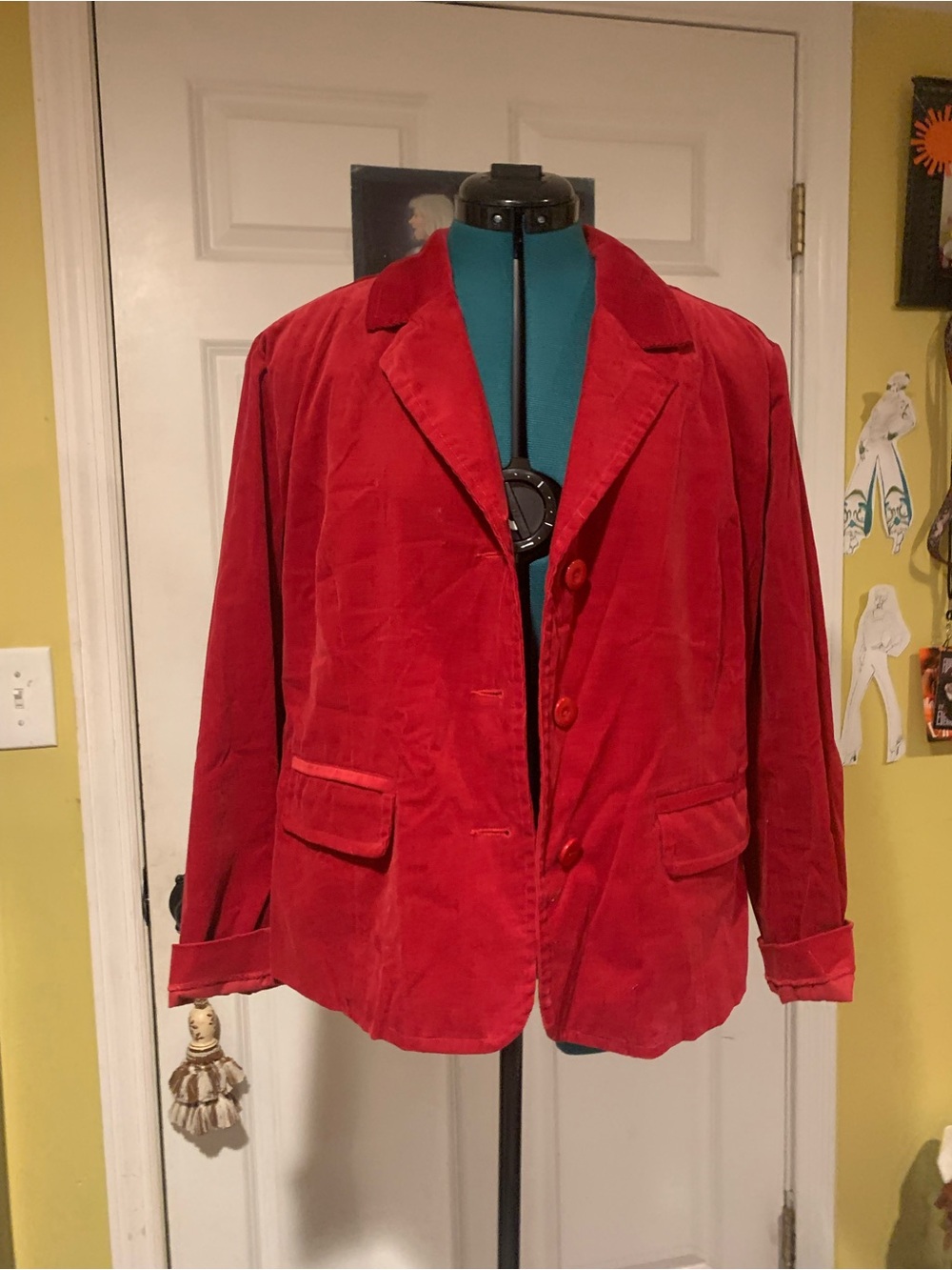 Vintage Women's Red Mini Corduroy Blazer Jacket